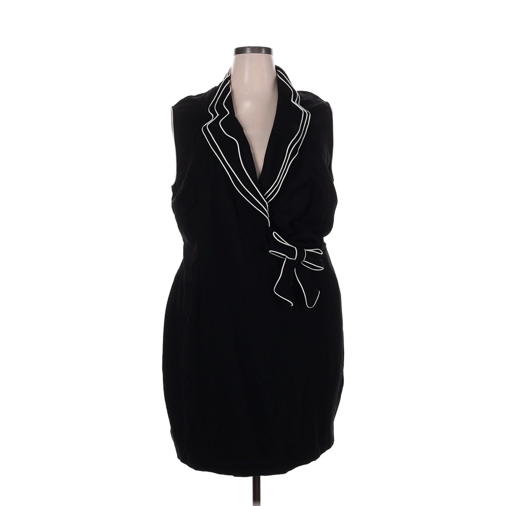 Midnight Velvet Blk Sleeveless Wrap Sheath Dress White Piping Plus Sz 22W Office